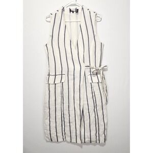 Theory Women's Livwilth Stripe Linen Wrap Dress, White and Blue, Sz 10